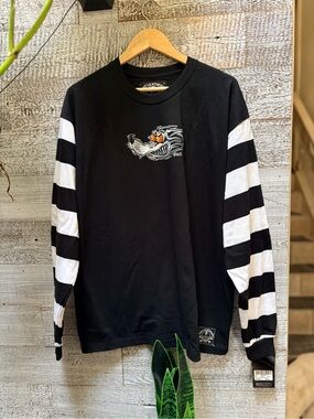 Hot Leathers | NWT "Race Wolf" Long-Sleeved B/W Striped Shirt  - Men's XL